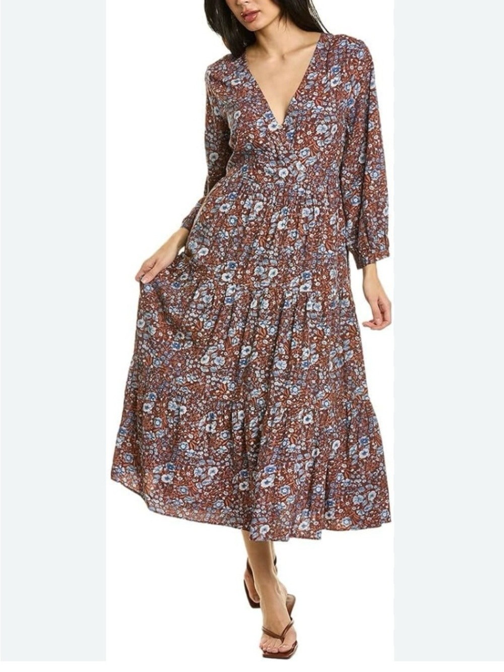 Madewell Brown Maxi Dress with Light Blue Floral Print